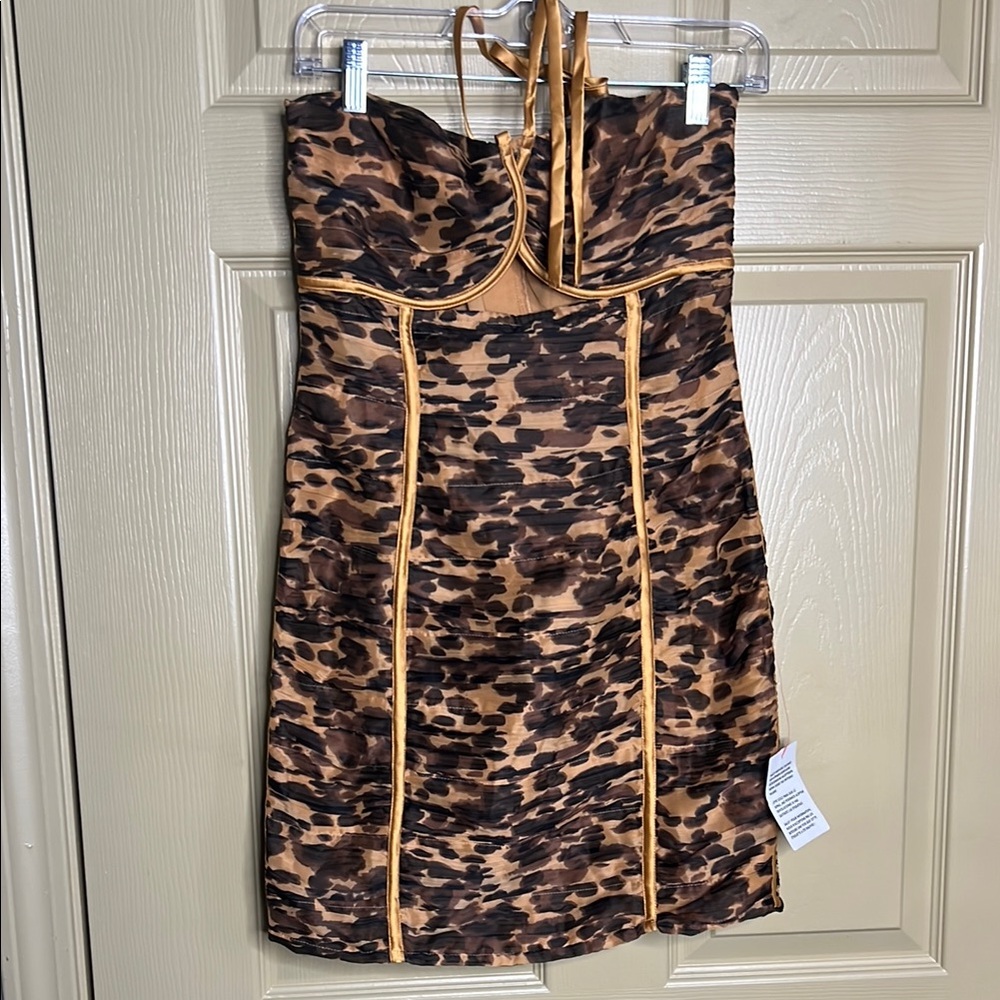 ASOS Black and Brown Bodycon Dress Halter Neckline